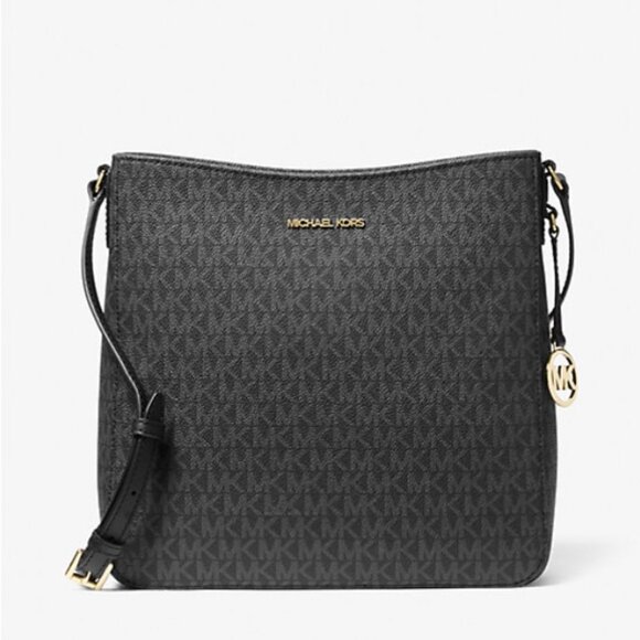 NWT - Jet Set Travel Large Logo Messenger Bag, Black/Gold Hardware - Picture 1 of 8
